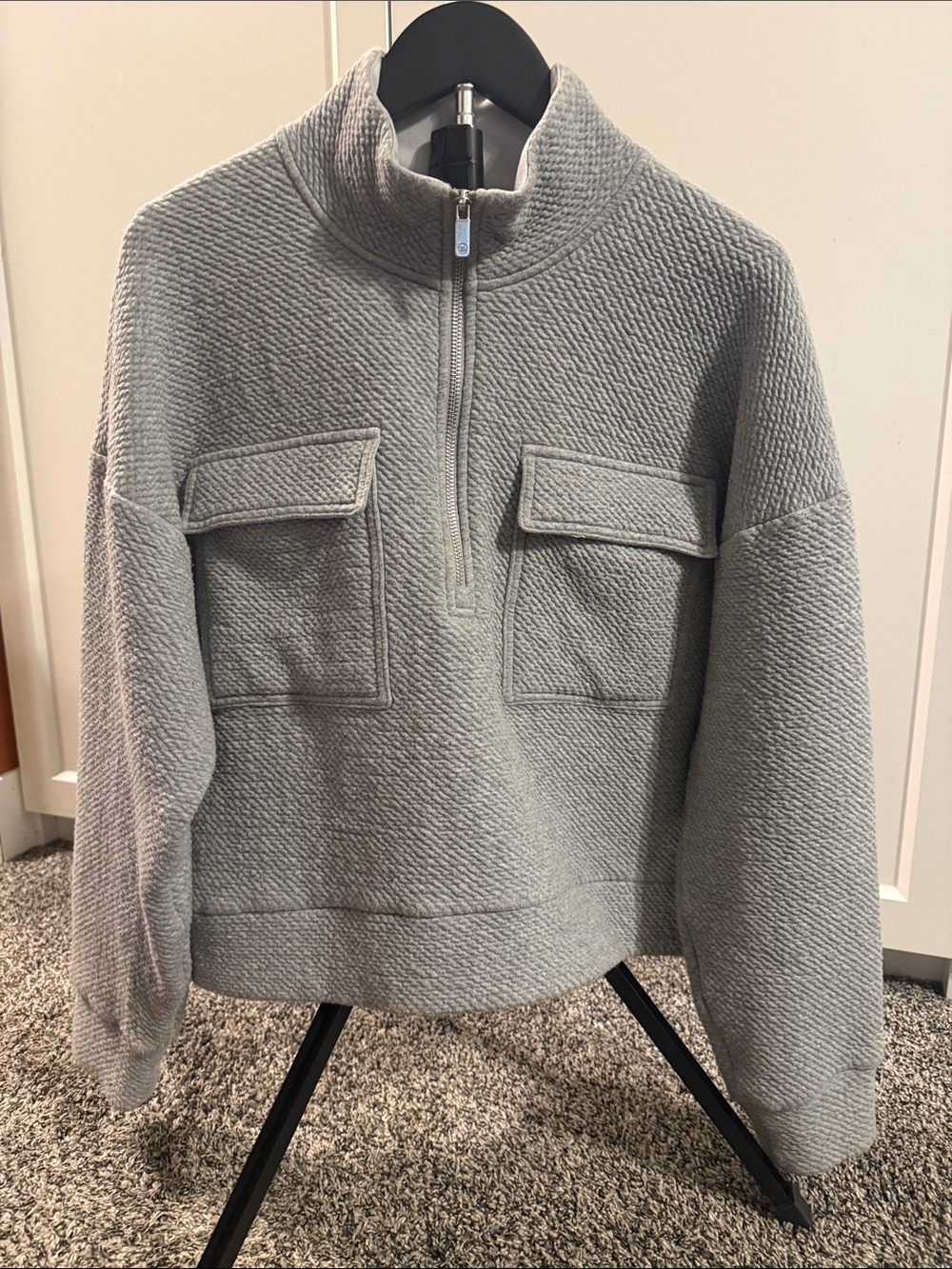 CALIA Women’s Textured Quarter-Zip Pullover Gray Size Medium Utility Pockets